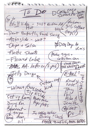 Orgy plans, a to-do list